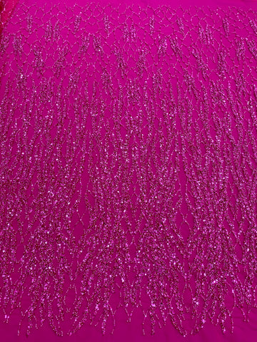 Dantela Couture Fucsia gyöngysorokkal, gyöngyökkel és flitterekkel