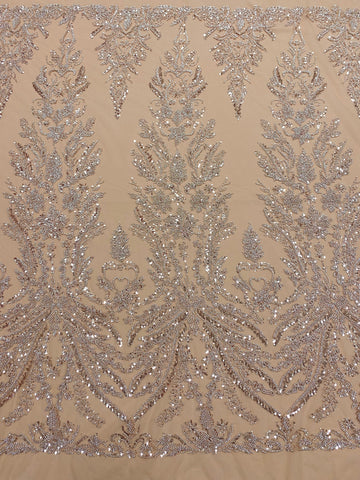 Csipke Couture Arany Rózsa Virágmintával, Gyöngyökkel és Flitterekkel