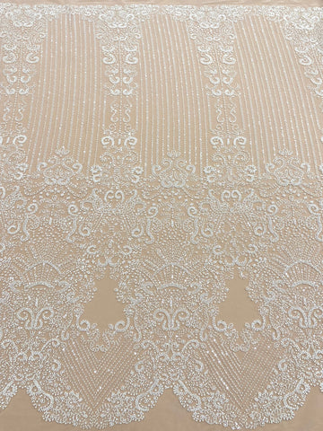 Dantela Couture Ivory cu Model Geometric, cu Perle, Margele si Paiete