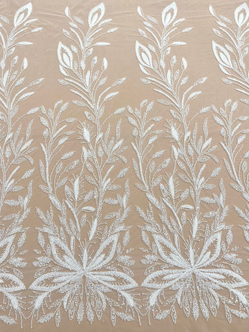 Dantela Couture Ivory cu Model Floral, cu Perle, Margele si Paiete