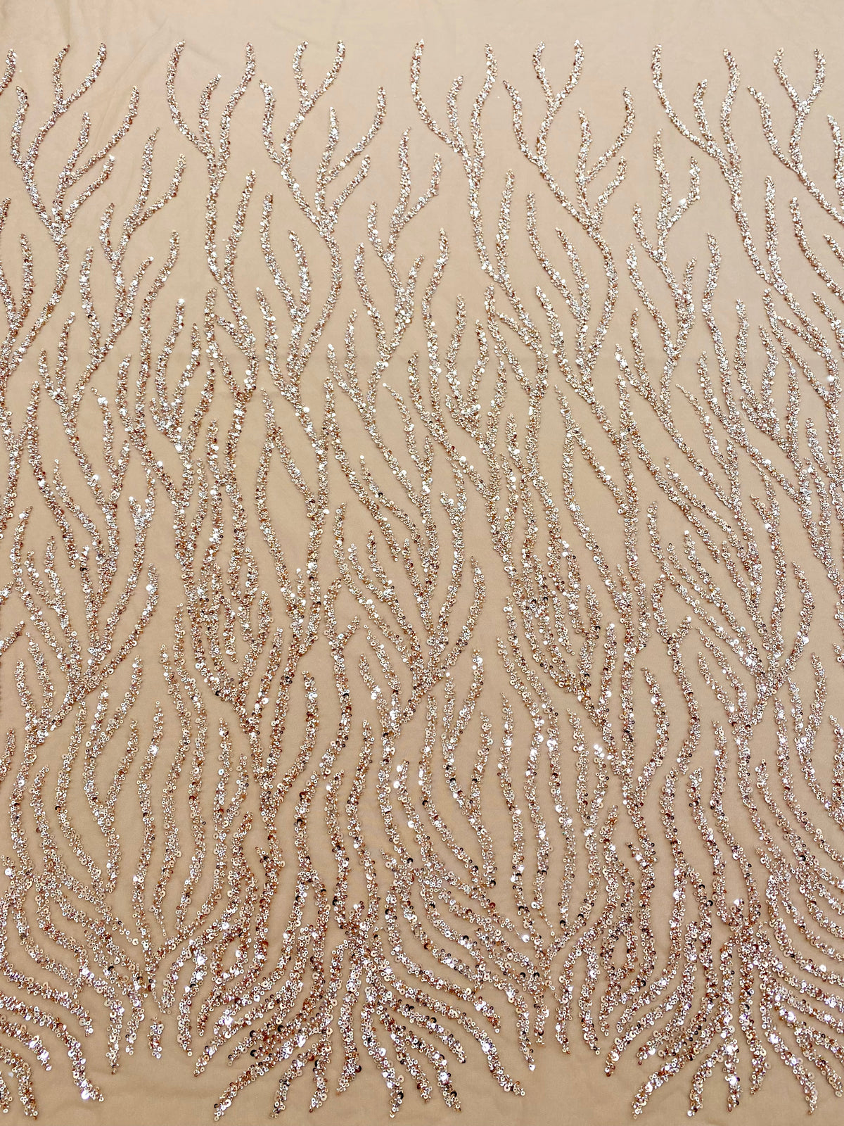 Dantela Couture Auriu Rose cu Siraguri, cu Margele si Paiete