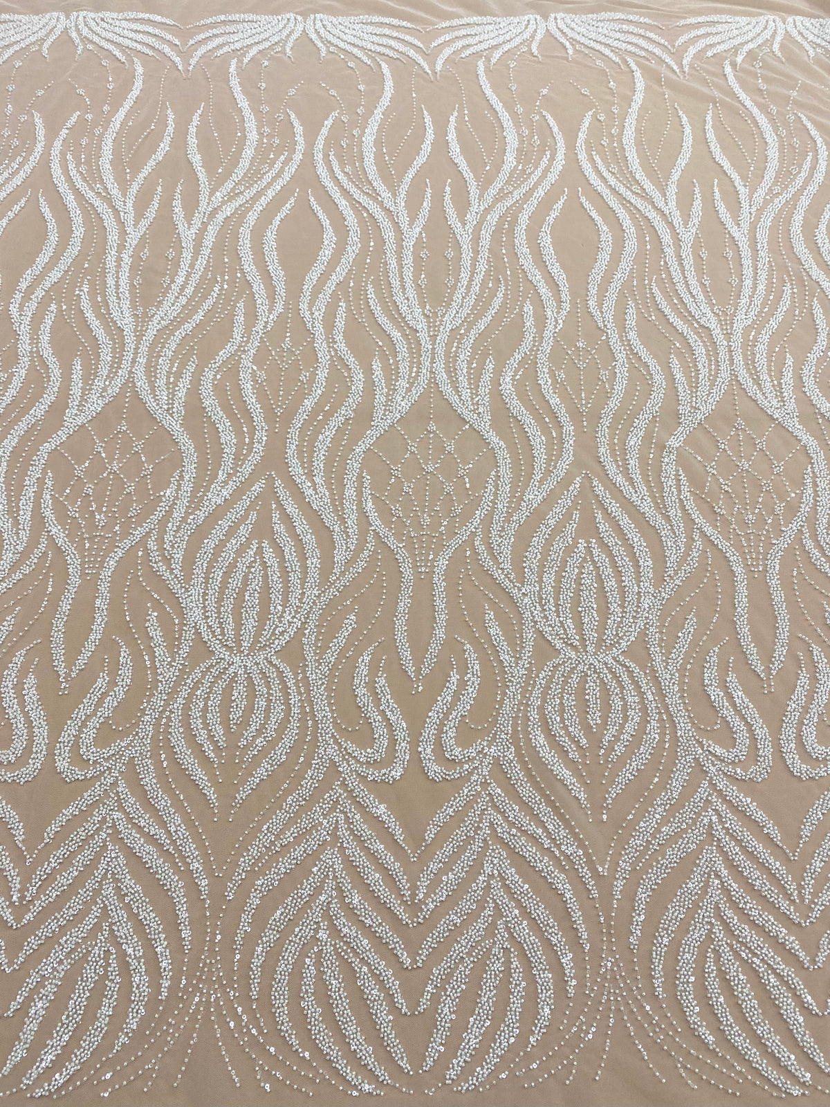 Dantela Couture Ivory cu Model Geometric, cu Margele si Paiete