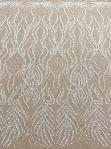 Dantela Couture Ivory cu Model Geometric, cu Margele si Paiete