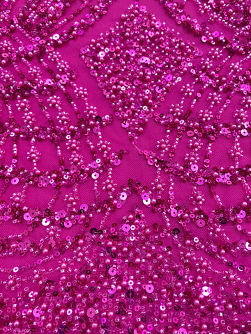 Dantela Couture Fucsia gyöngyökkel, gyöngyökkel és flitterekkel díszített panellel