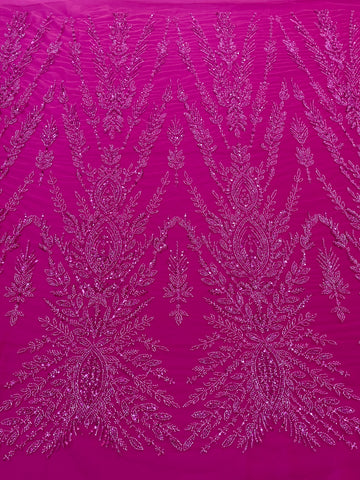 Dantela Couture Fucsia szimmetrikus mintával, gyöngyökkel és flitterekkel