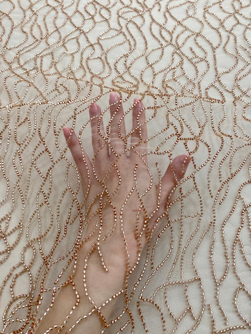 Dantela Couture Auriu Rose cu Siraguri din Margele