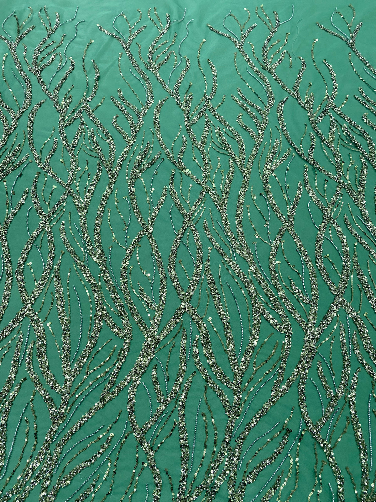 Dantela Couture Verde Smarald cu Siraguri, cu Margele si Paiete