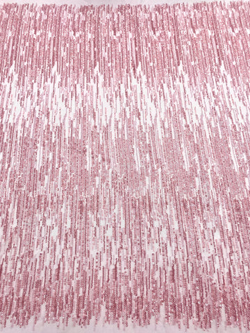 Dantela Couture Roz cu Model Liniar, cu Margele si Paiete