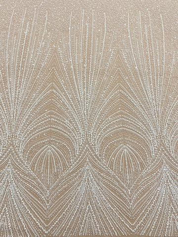 Dantela Couture Ivory cu Model Geometric, cu Perle, Margele si Paiete