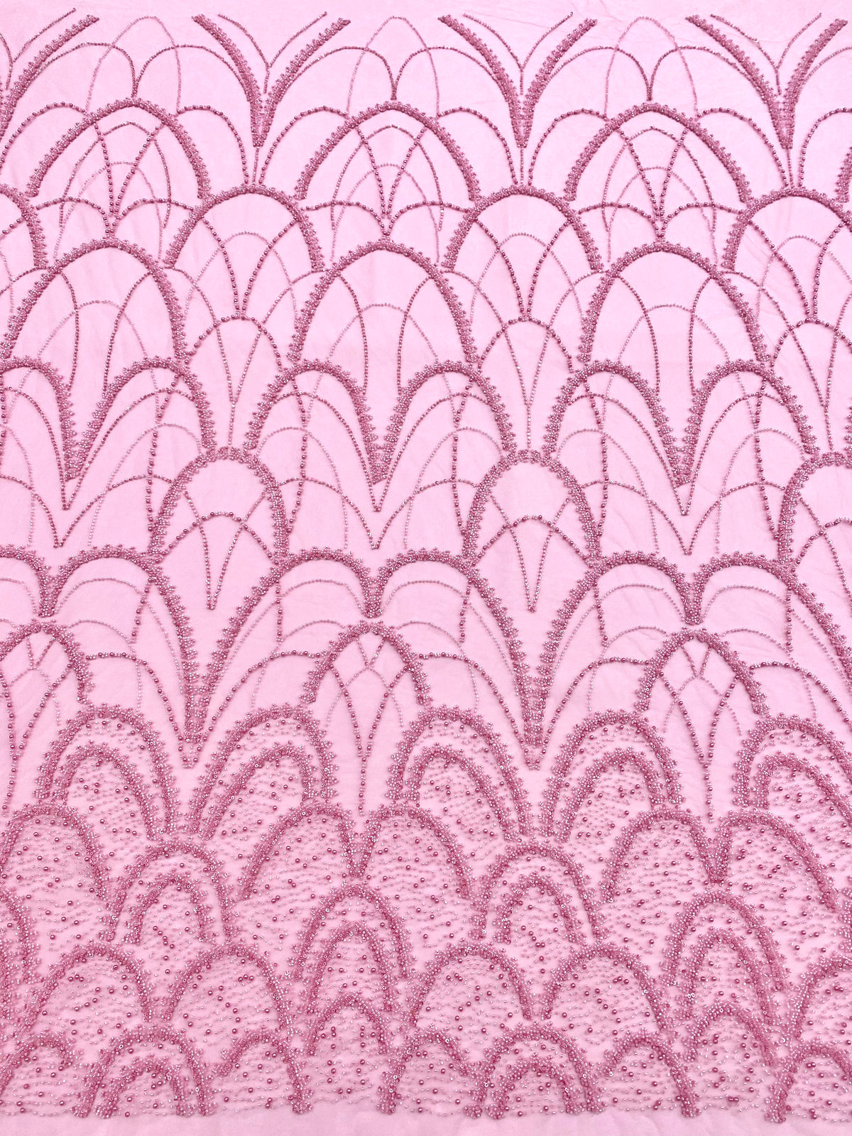 Dantela Couture Roz cu Model Geometric, cu Perle, Margele si Paiete