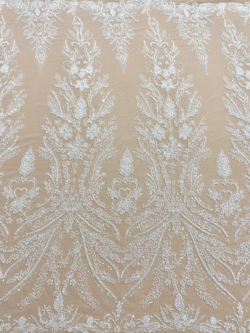 Dantela Couture Ivory cu Model Floral, cu Margele si Paiete