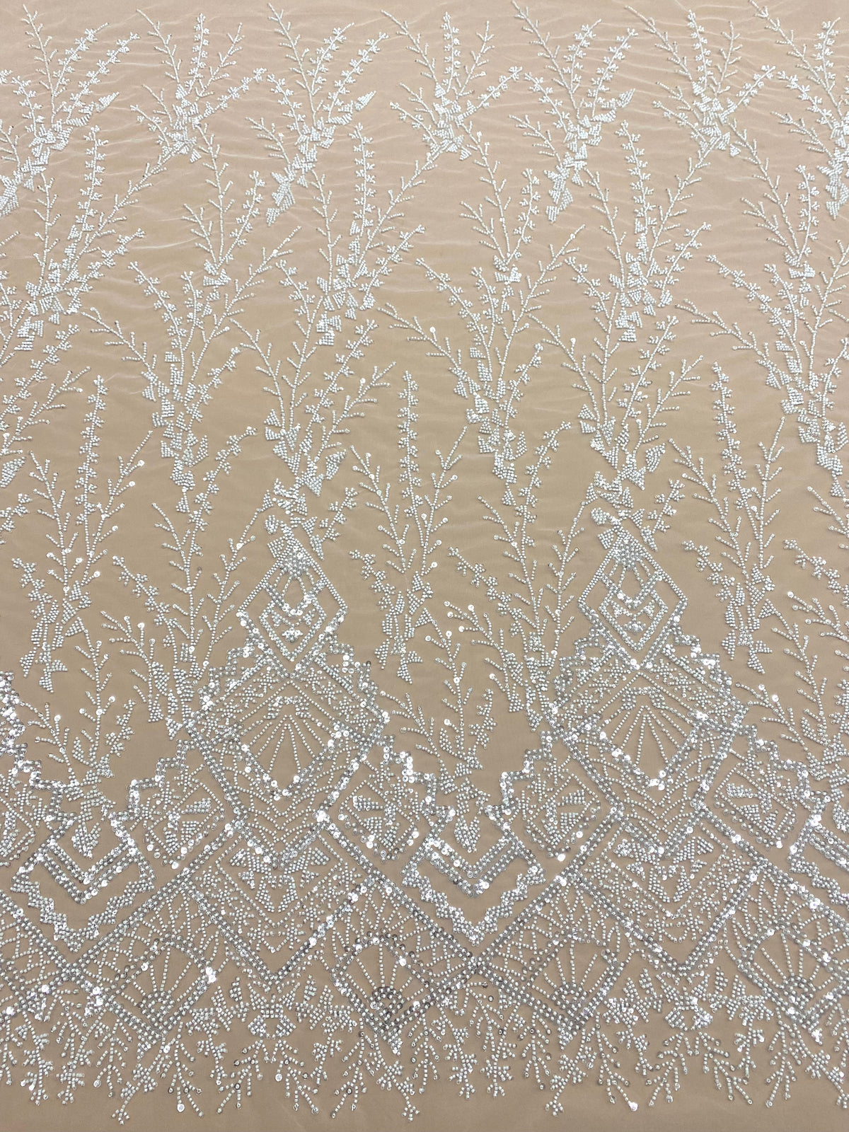 Dantela Couture Ivory cu Model Geometric, cu Margele si Paiete