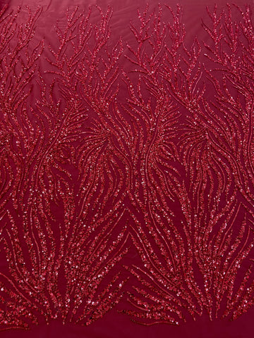 Dantela Couture Bordeaux cu Siraguri, cu Margele si Paiete