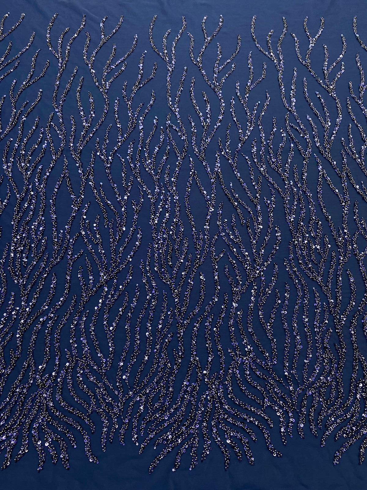 Dantela Couture Bleumarin cu Siraguri, cu Margele si Paiete