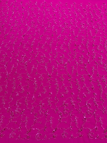 Dantela Couture Fucsia cu Perle, Margele si Paiete