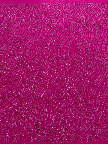 Dantela Couture Fucsia lineáris mintával, gyöngyökkel és flitterekkel