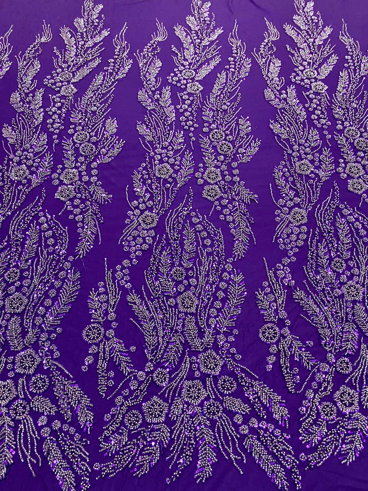 Dantela Couture Mov Inchis cu Model Floral, Perle, Margele si Paiete