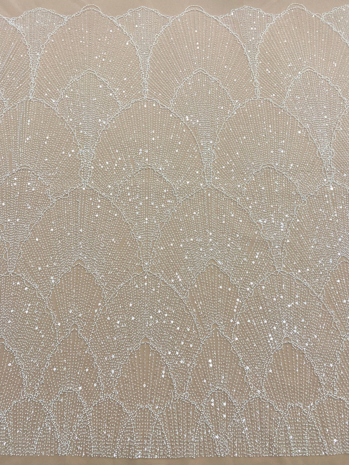 Dantela Couture Ivory cu Model Geometric, cu Perle, Margele si Paiete