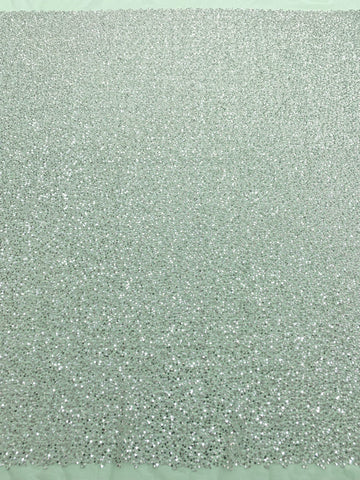 Dantela Couture Argintie pe Tulle Verde Menta cu Model General, cu Margele si Paiete