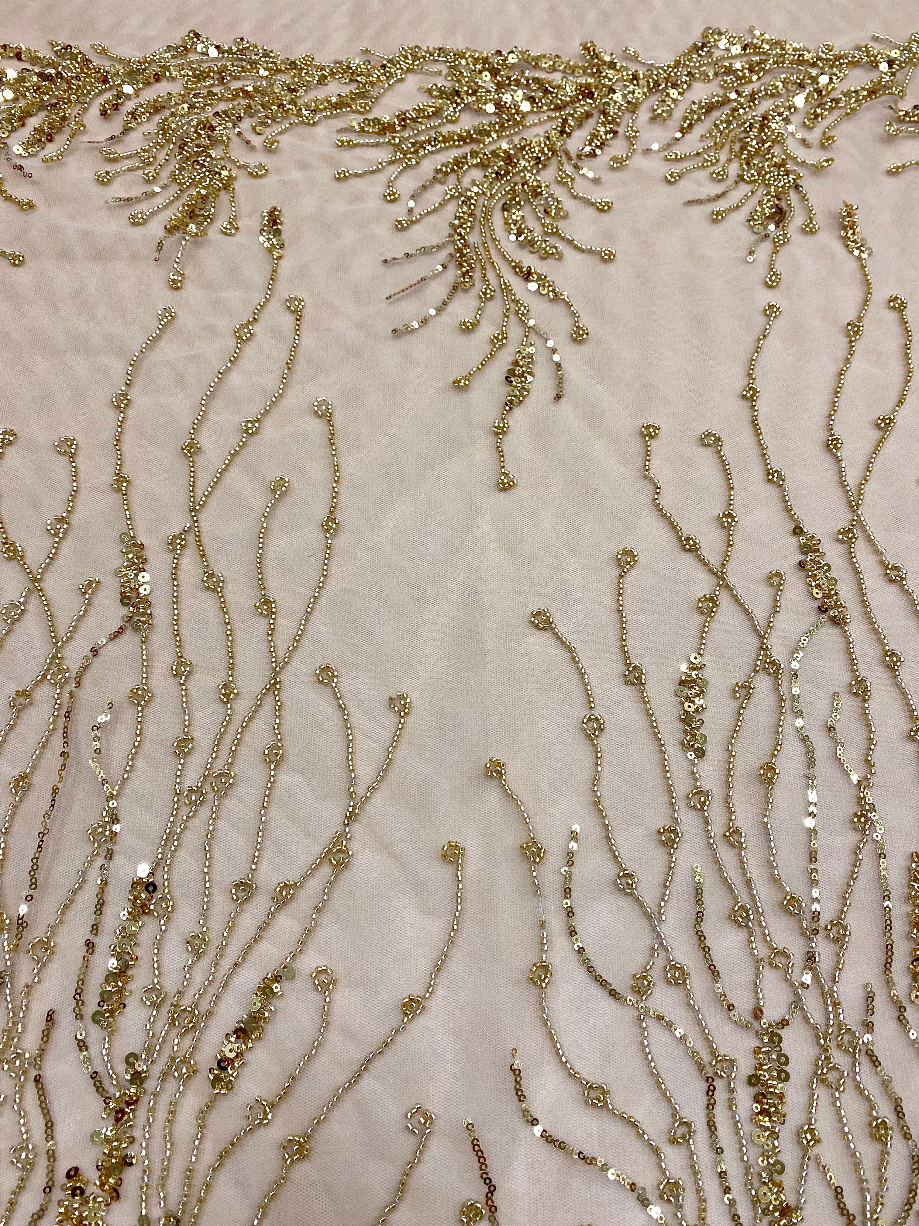 Arany Couture Csipke Gyöngyökkel és Flitterekkel