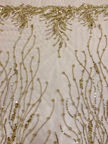 Arany Couture Csipke Gyöngyökkel és Flitterekkel