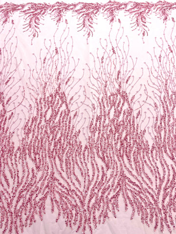 Dantela Couture Roz cu Siraguri, cu Margele si Paiete