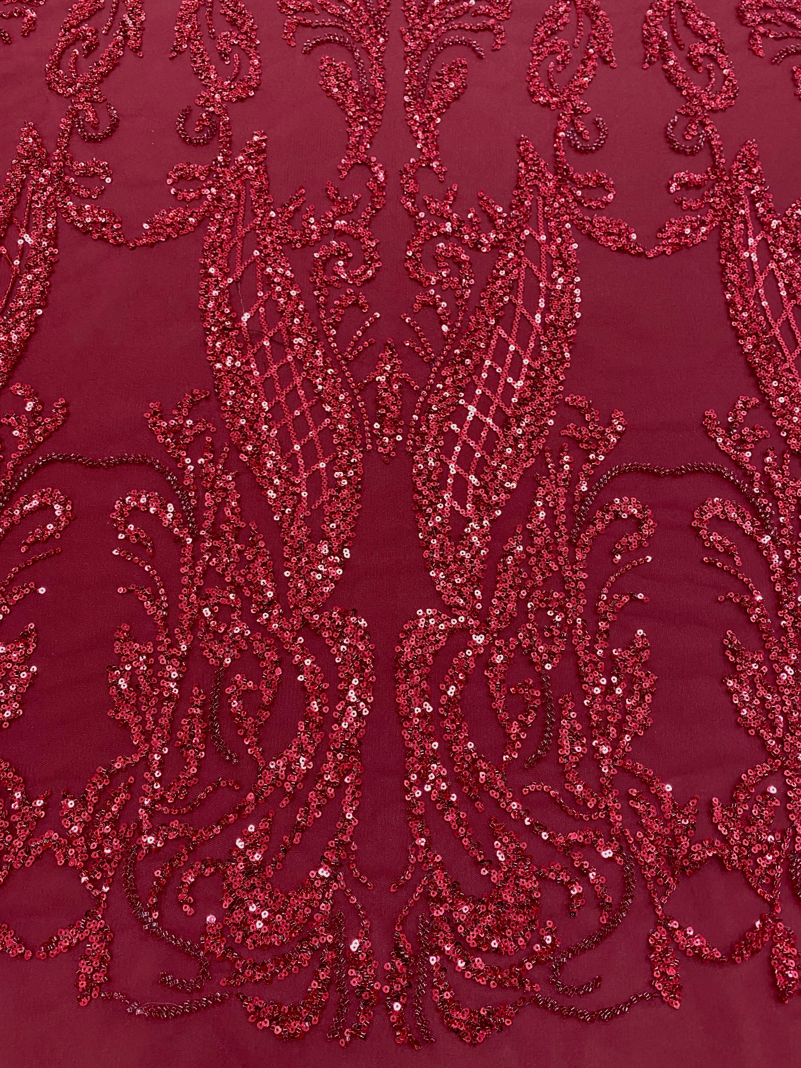 Dantela Couture Bordeaux geometriai mintával, gyöngyökkel és flitterekkel