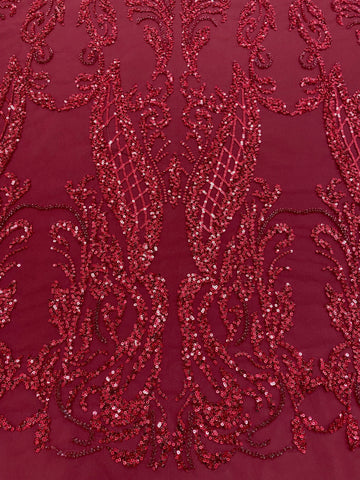 Dantela Couture Bordeaux geometriai mintával, gyöngyökkel és flitterekkel