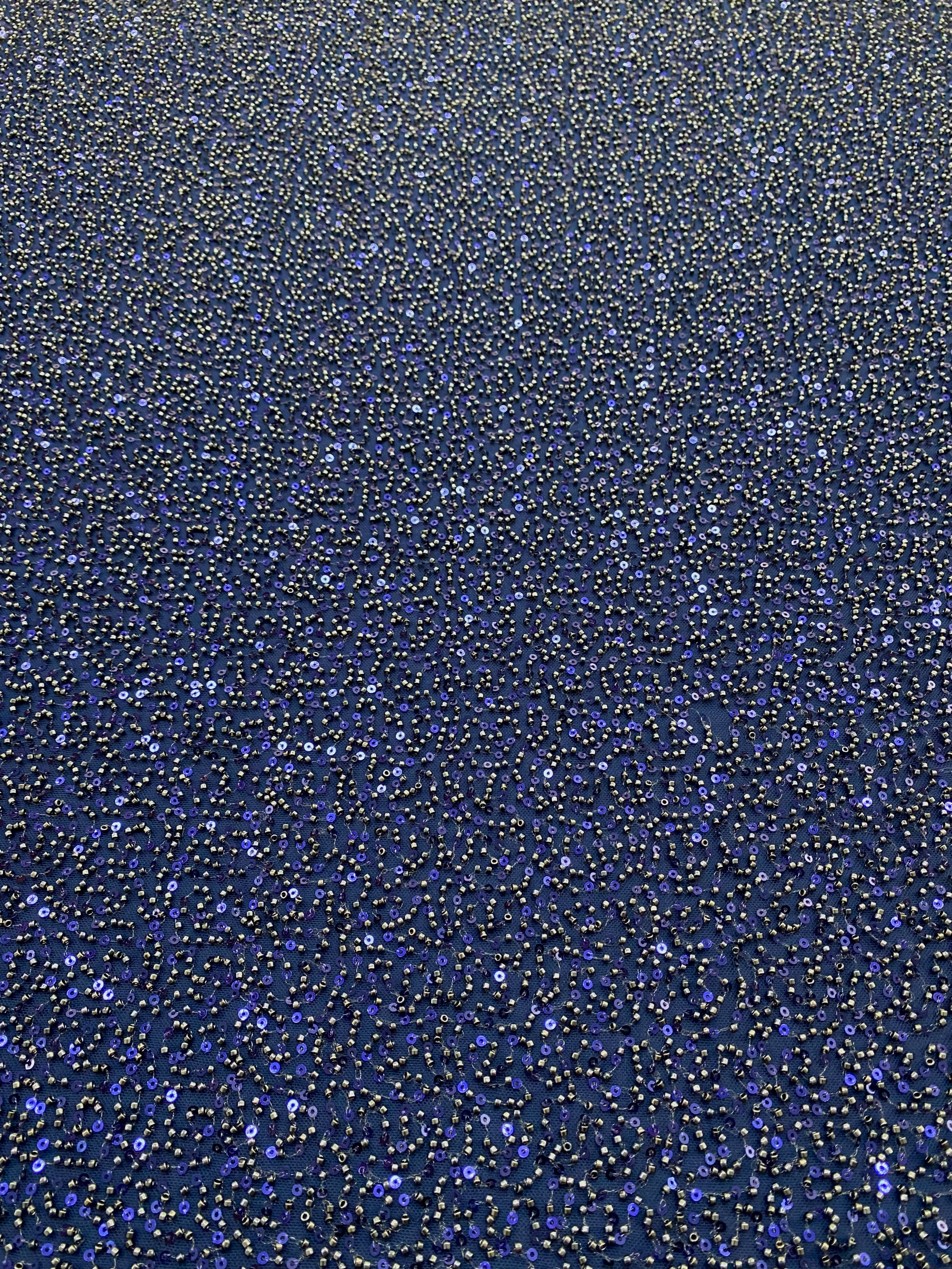 Dantela Couture Tengerészkék Általános Mintával, Gyöngyökkel és Flitterekkel