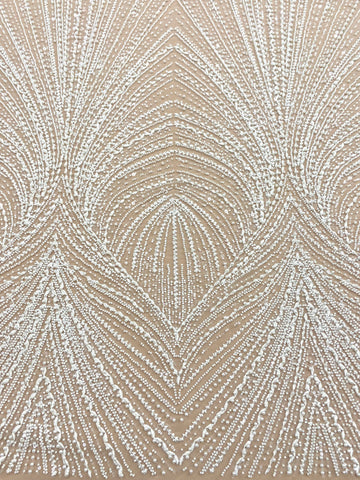 Dantela Couture Ivory cu Model Geometric, cu Perle, Margele si Paiete