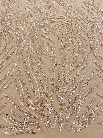 Dantela Couture Auriu Rose cu Siraguri, cu Margele si Paiete