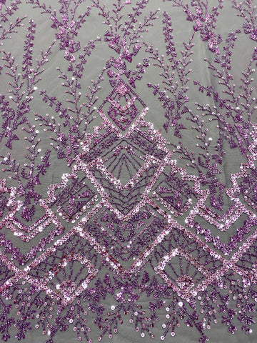 Dantela Couture Pudra cu Model Geometric, cu Margele si Paiete