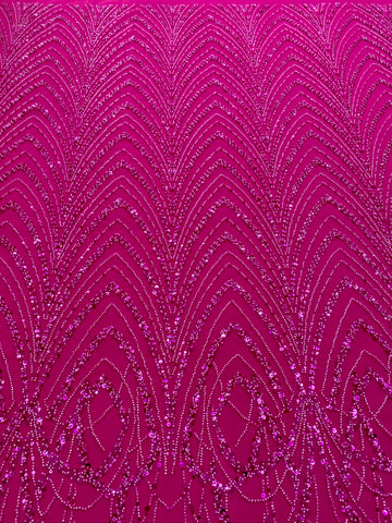Dantela Couture Fucsia geometriai mintával, gyöngyökkel és flitterekkel