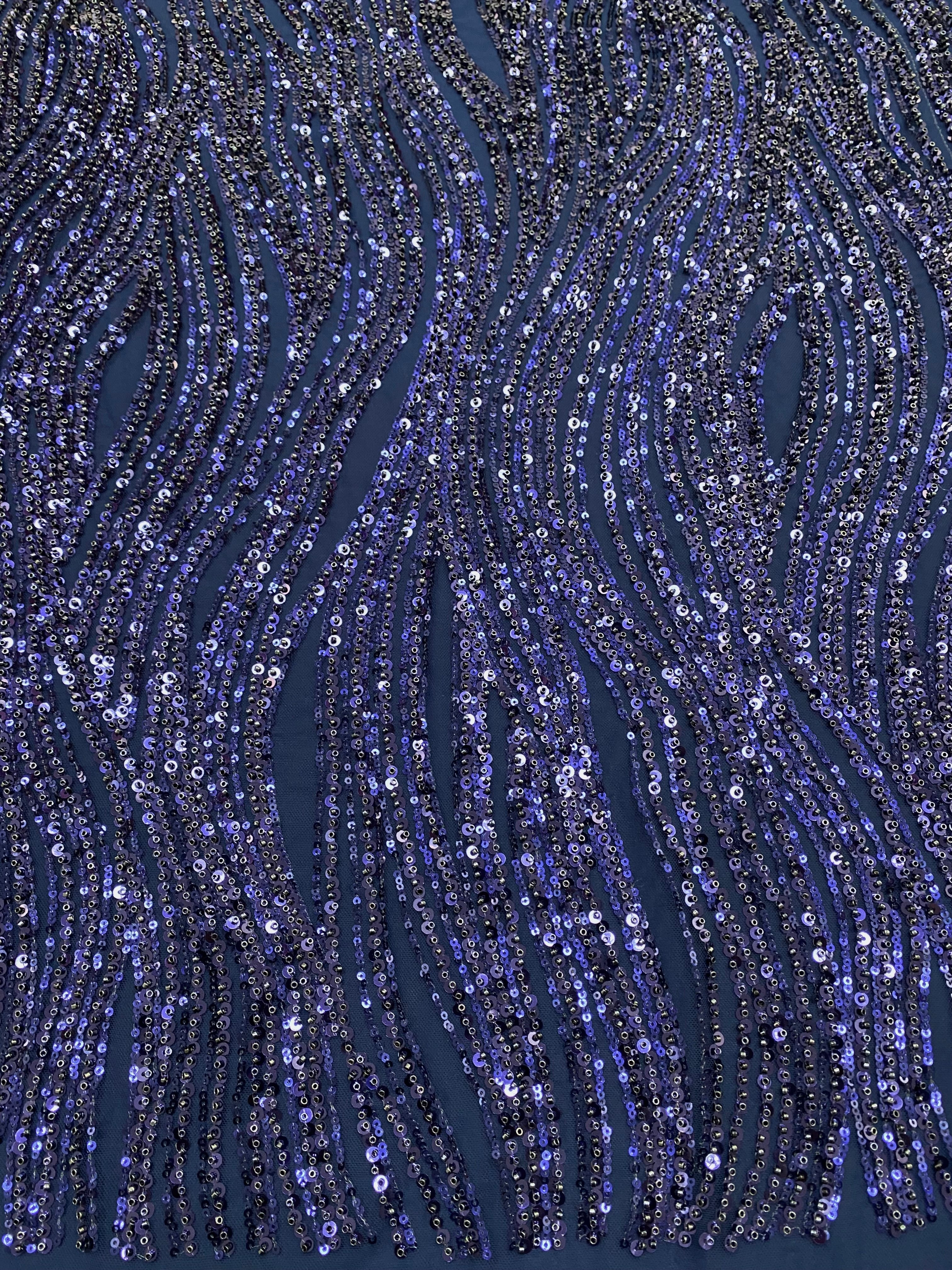 Dantela Couture Bleumarin cu Model Liniar, cu Margele si Paiete