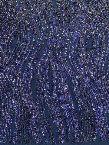 Dantela Couture Bleumarin cu Model Liniar, cu Margele si Paiete