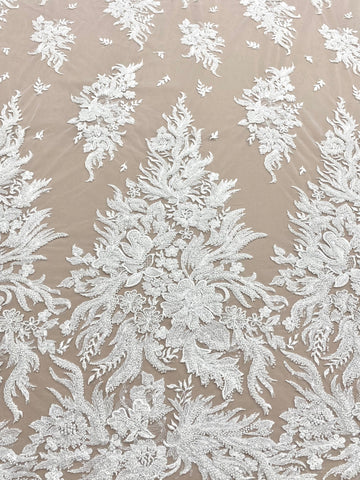 Dantela Couture Ivory virágmintás, gyöngyökkel és flitterekkel