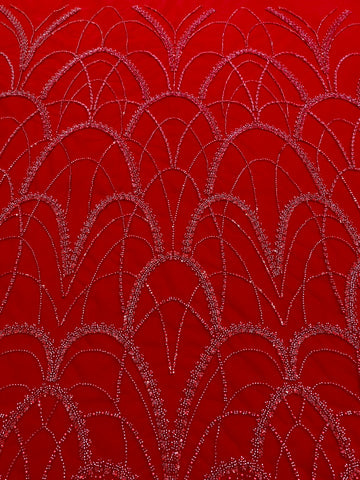 Dantela Couture Rosie cu Model Geometric, cu Perle, Margele si Paiete
