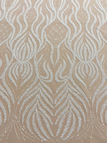 Dantela Couture Ivory cu Model Geometric, cu Margele si Paiete