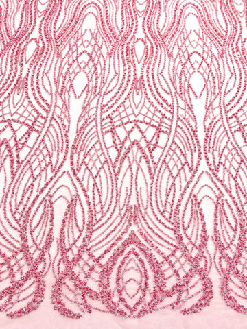 Dantela Couture Roz cu Perle, Margele si Paiete