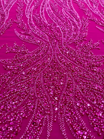 Dantela Couture Fucsia gyöngyökkel, gyöngyökkel és flitterekkel díszített panellel