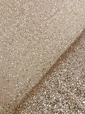 Dantela Couture Auriu Rose cu Model General, cu Margele si Paiete