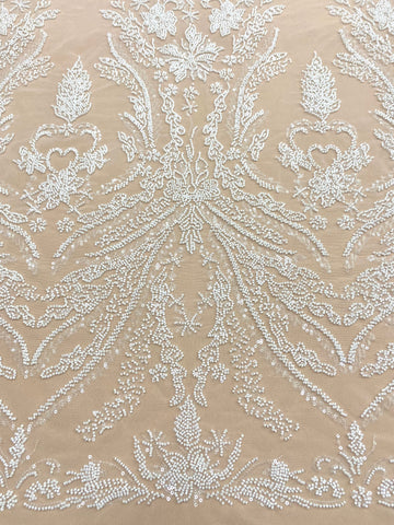 Dantela Couture Ivory cu Model Floral, cu Margele si Paiete