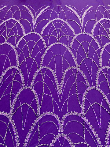 Dantela Couture Mov Inchis cu Model Geometric, cu Perle, Margele si Paiete