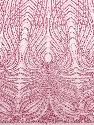 Dantela Couture Roz cu Panou, cu Perle, Margele si Paiete