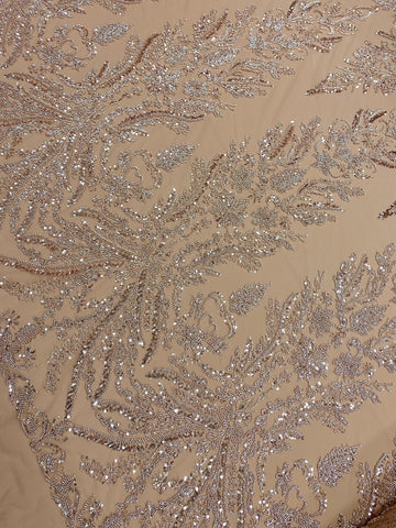 Csipke Couture Arany Rózsa Virágmintával, Gyöngyökkel és Flitterekkel