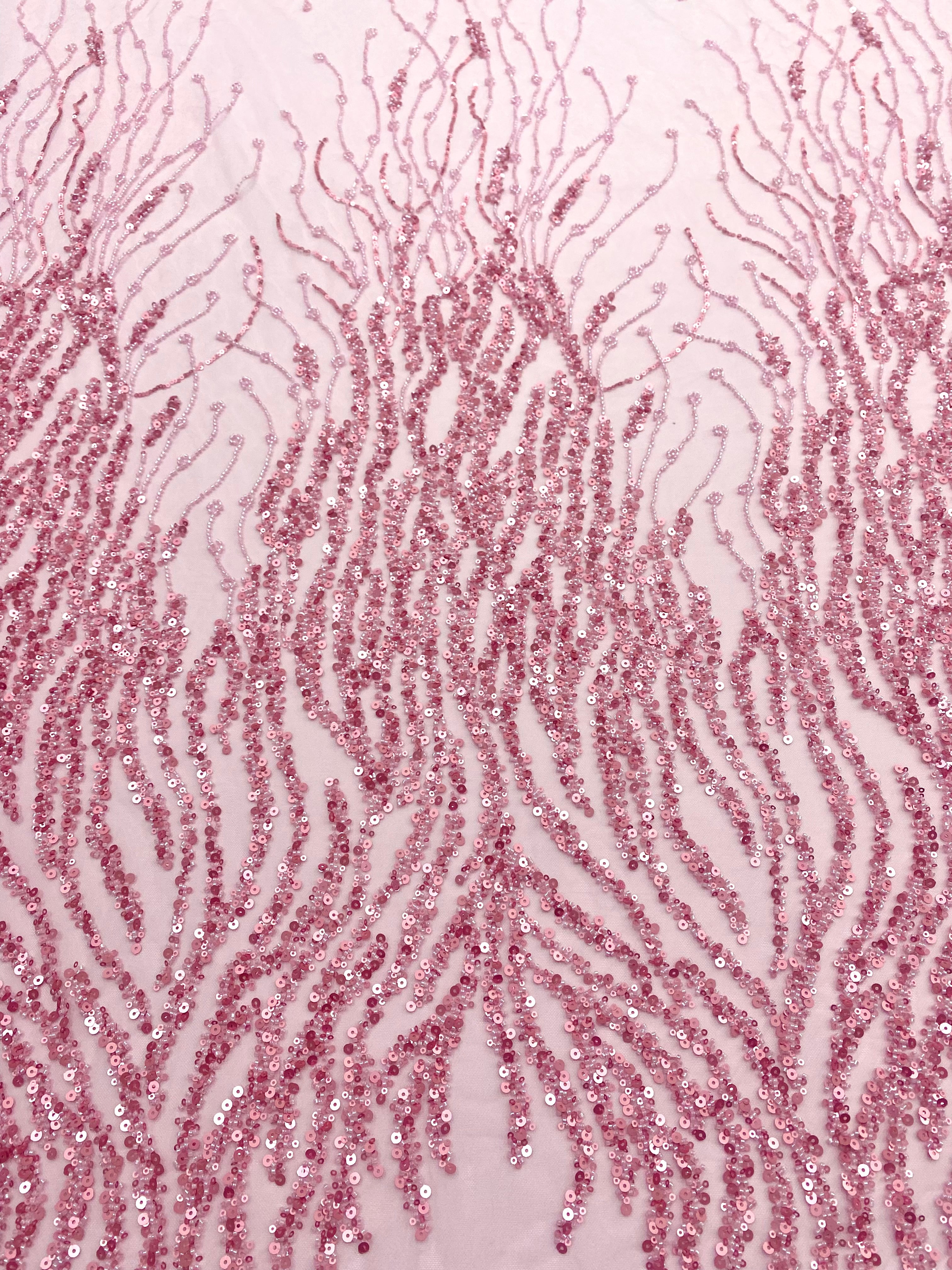 Dantela Couture Roz cu Siraguri, cu Margele si Paiete