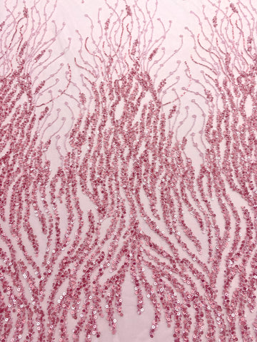 Dantela Couture Roz cu Siraguri, cu Margele si Paiete