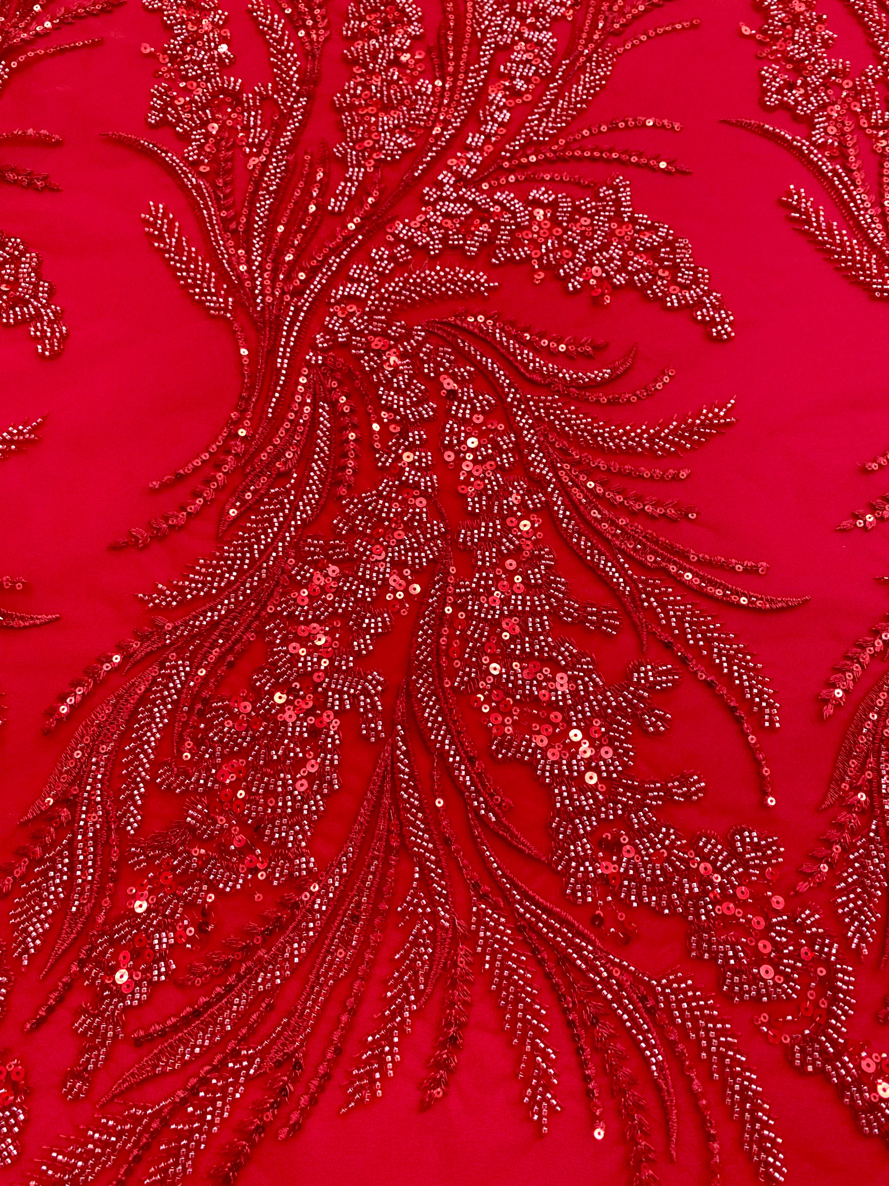 Dantela Couture Rosie cu Model Floral, cu Margele si Paiete