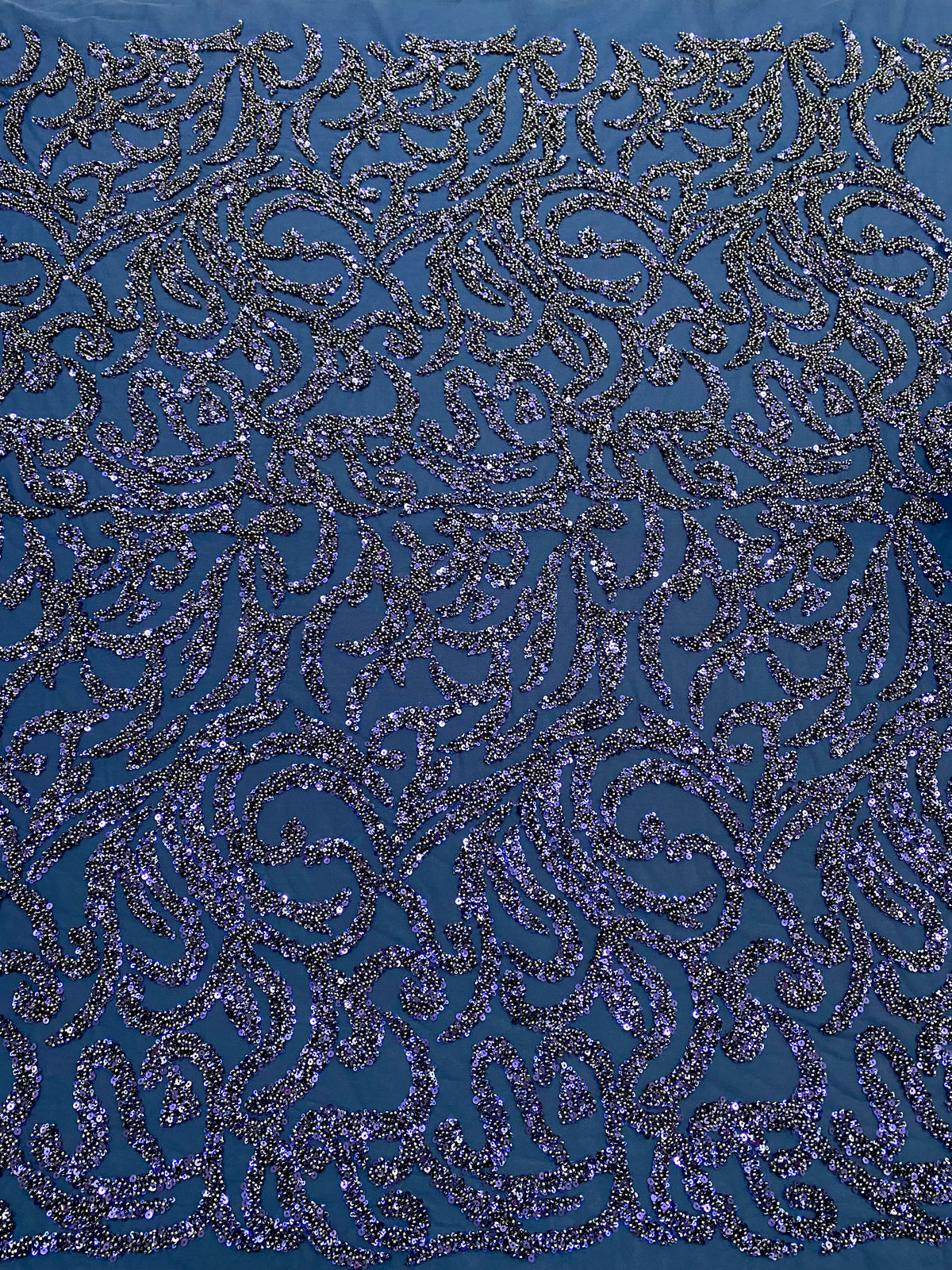 Dantela Couture Bleumarin cu Model Geometric, cu Margele si Paiete