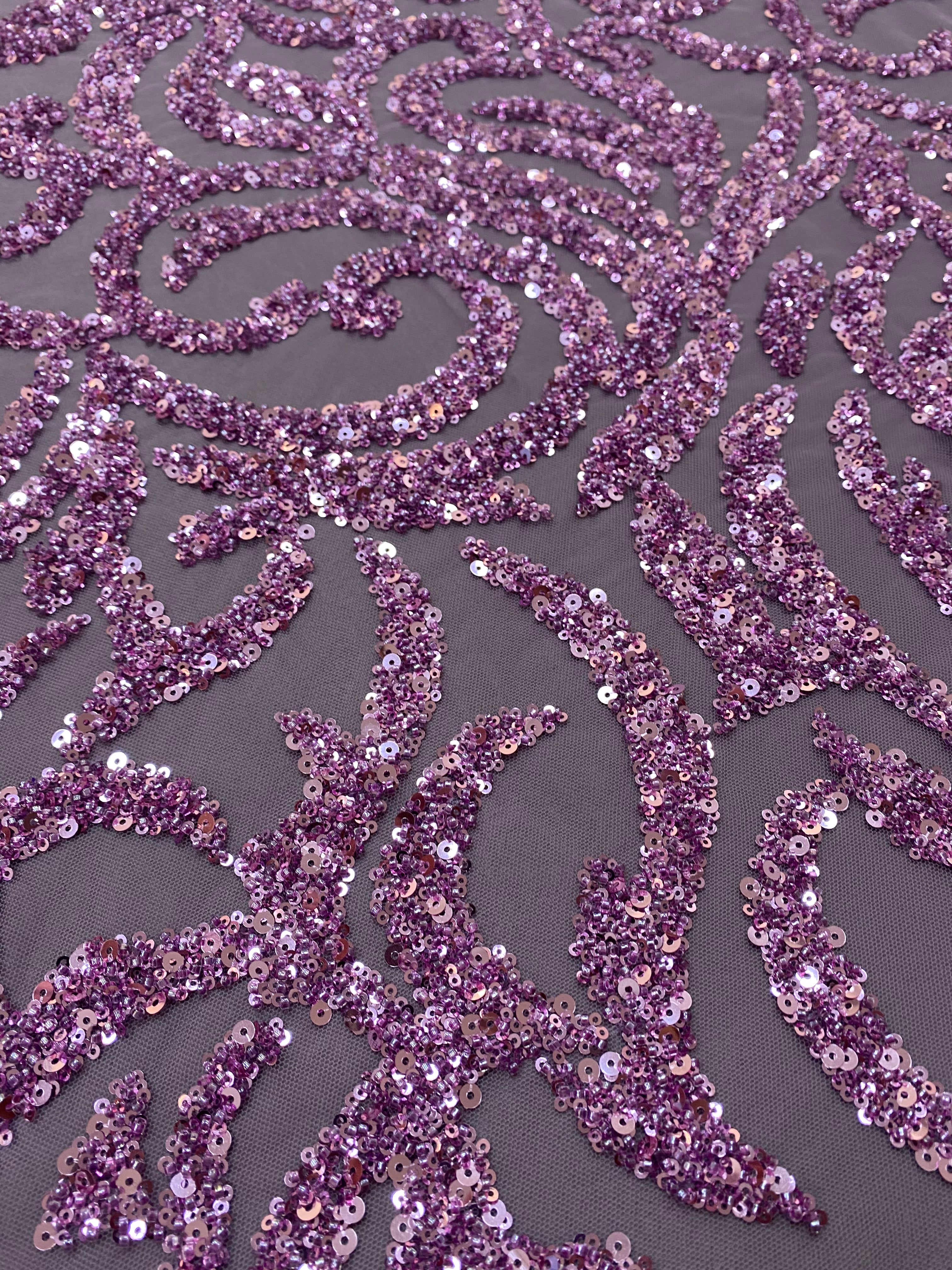 Dantela Couture Pudra cu Model Geometric, cu Margele si Paiete